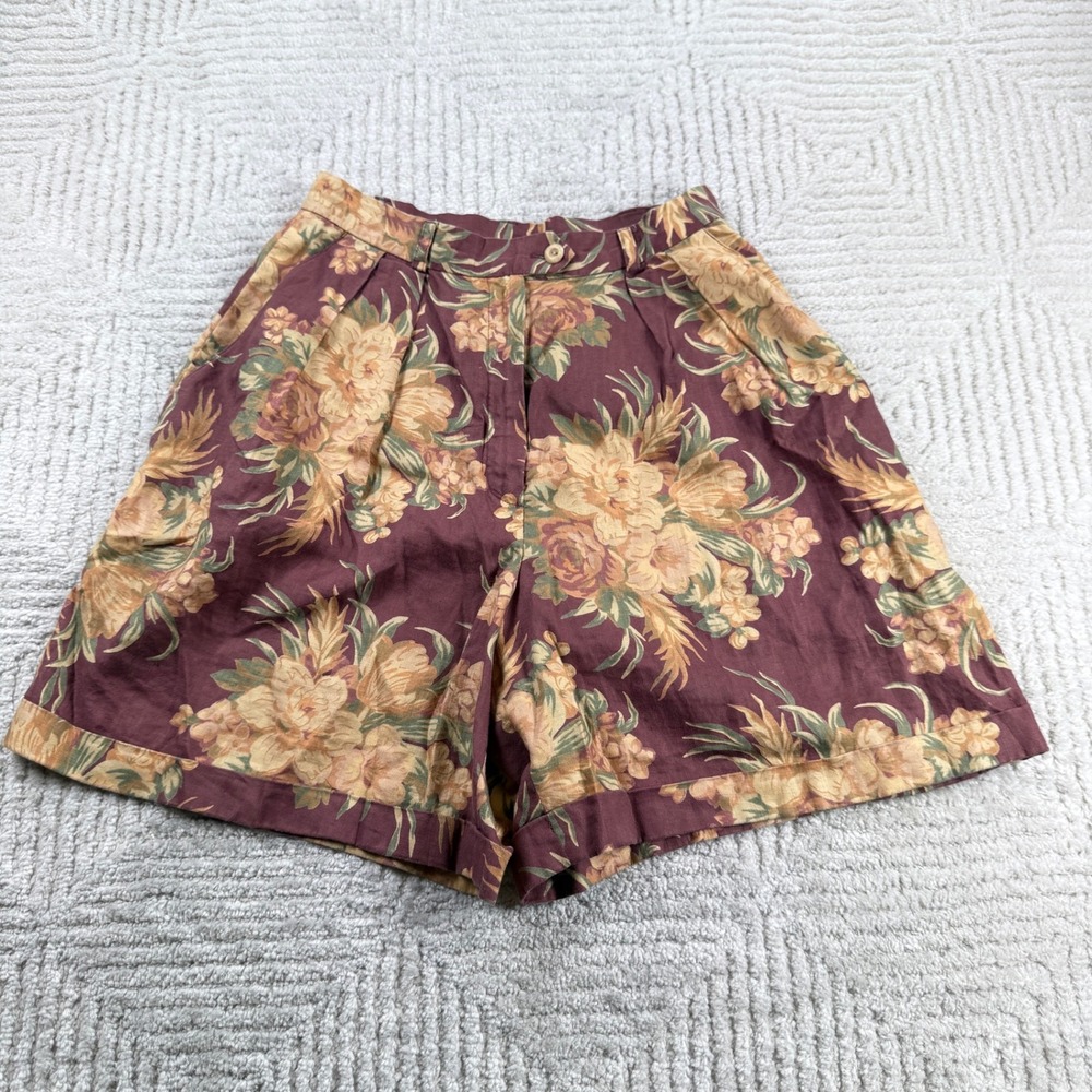 Lauren Ralph Lauren Shorts Women's 4 Burgundy Floral Linen Cottagecore Western